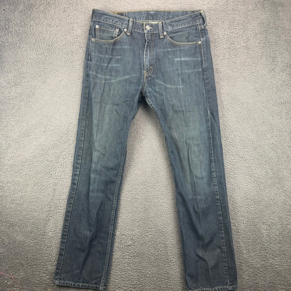 Levis 505 Regular Fit Straight Leg Jeans Mens 33x32 Dark Wash Blue Denim
